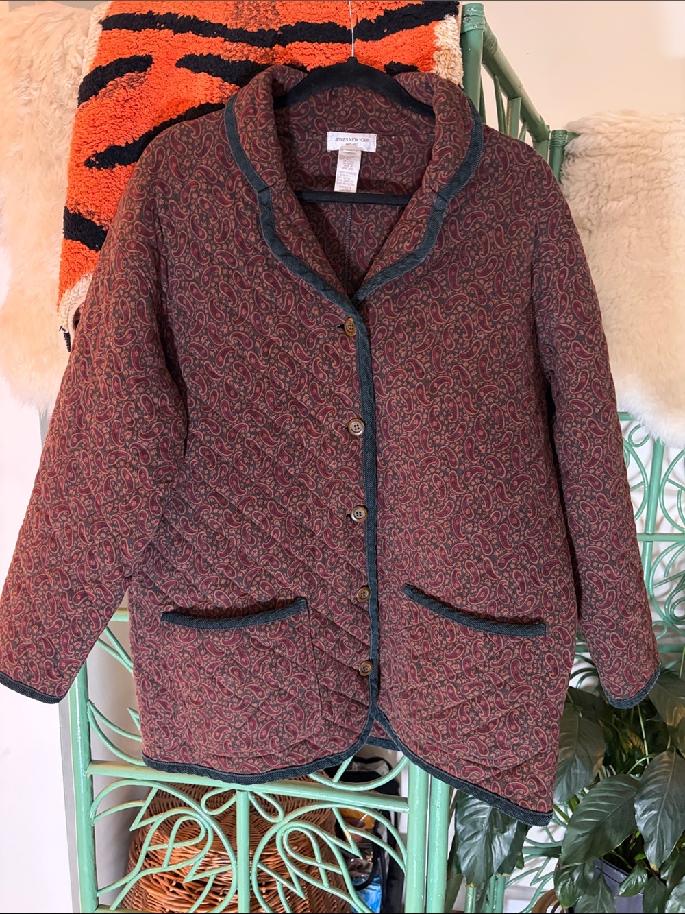 100% Cotton Quilted Paisley Button-Up Chore Coat Jacket